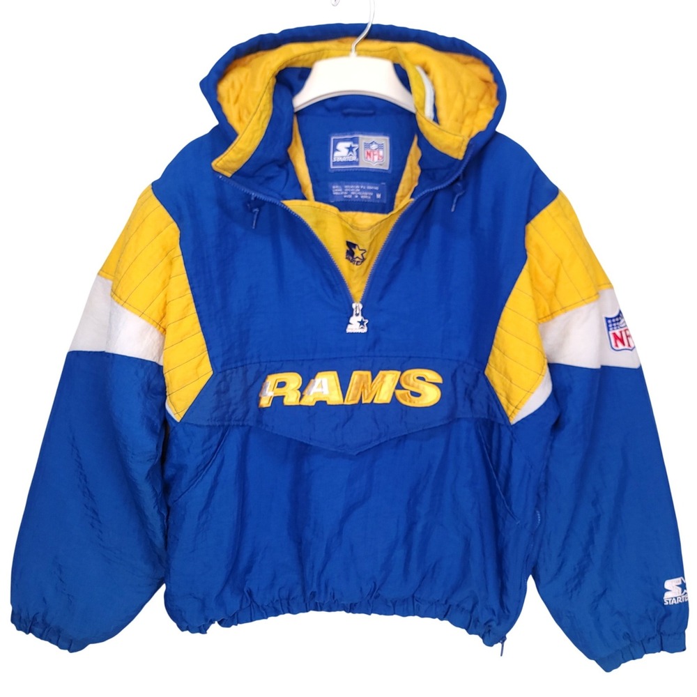 Vintage Starter NFL Los Angeles Rams Half Zip Puffer Jacket Blue Yellow Mens M
